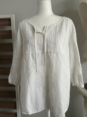 Sonoma White Pintuck Lace Yoke Tunic